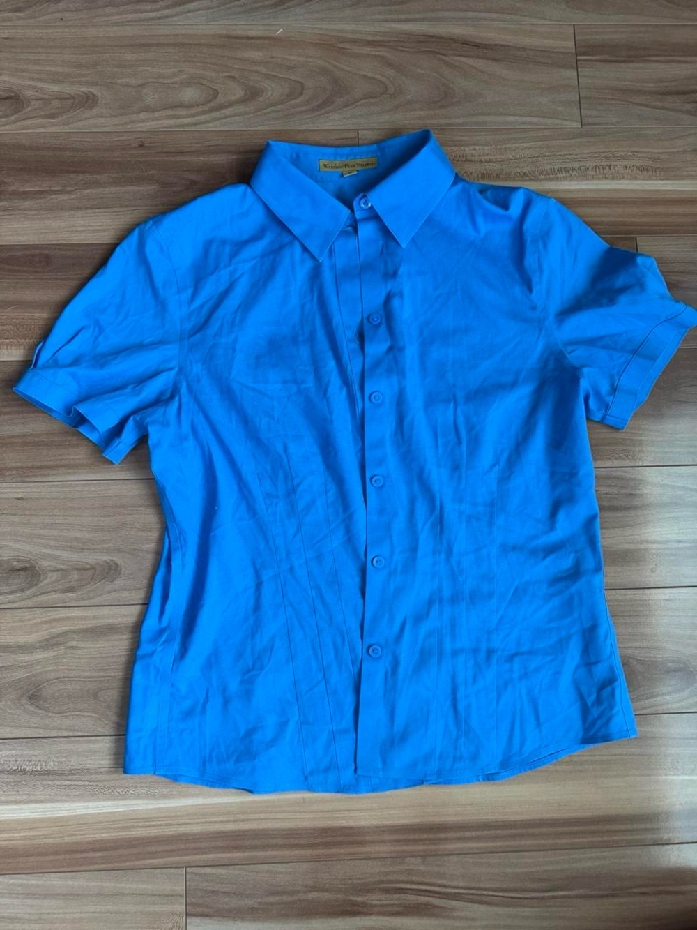 Preppy Y2K Classic Short-Sleeve Button-Up Shirt in Bright Blue